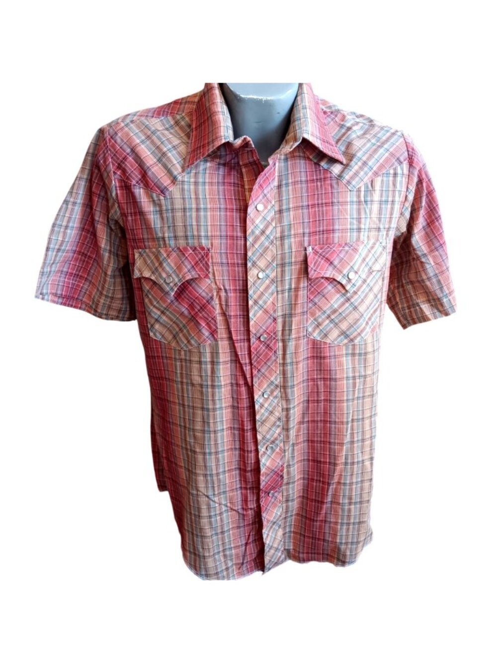 True Vintage Western Shirt Medium 1980's Mustang Plaid Thin Cowboy Snap Buttons
